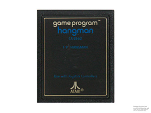 Atari 2600 Hangman Blue Text, Silver Spine and Gold Face Stripes Game Cartridge NTSC Atari 2600 Hangman Blue Text, Silver Spine and Gold Face Stripes Game Cartridge NTSC