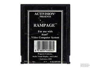 Atari 2600 Rampage Black and White Text Label Game Cartridge PAL