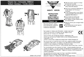 Instructions Sheet for Robo Machines Classic Car