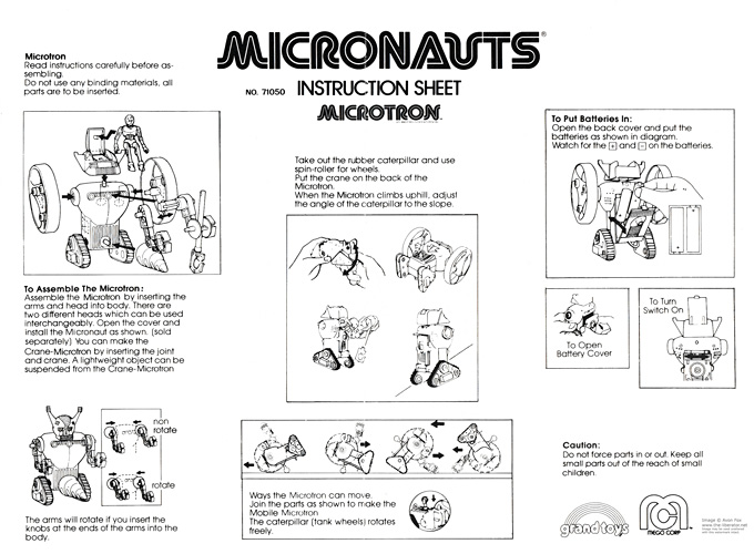 Microtron Micronauts Instruction Sheet Mego Canadian release by Grand Toys in English Microtron Micronauts Instruction Sheet Mego Canadian release by Grand Toys in English