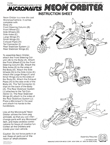 Neon Orbiter Micronauts Instruction Sheet