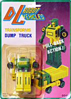 DL Robot Vehicles Dump Truck Bootleg Green and Yellow on Card