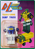 DL Robot Vehicles Dump Truck Bootleg Blue and White on Card