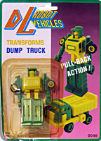 DL Robot Vehicles Dump Truck Bootleg Yellow and Green on Card