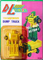 DL Robot Vehicles Dump Truck Bootleg Yellow on Card
