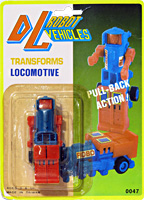 DL Vehicles Locomotive Blue Body and Red Limbs on Card
