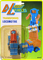 DL Vehicles Locomotive Red Body and Blue Limbs on Card