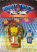Red Robot Truck Pull-Back on Blue Grid Card