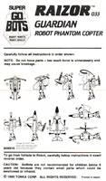 Super Gobots Raizor Instructions Sheet