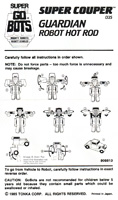 Instructions Sheet for Super Couper Super Gobots
