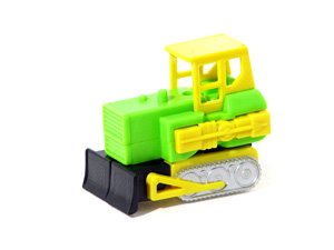 Zybots Rockbuster with Green Body and Yellow Arms in Bulldozer Mode