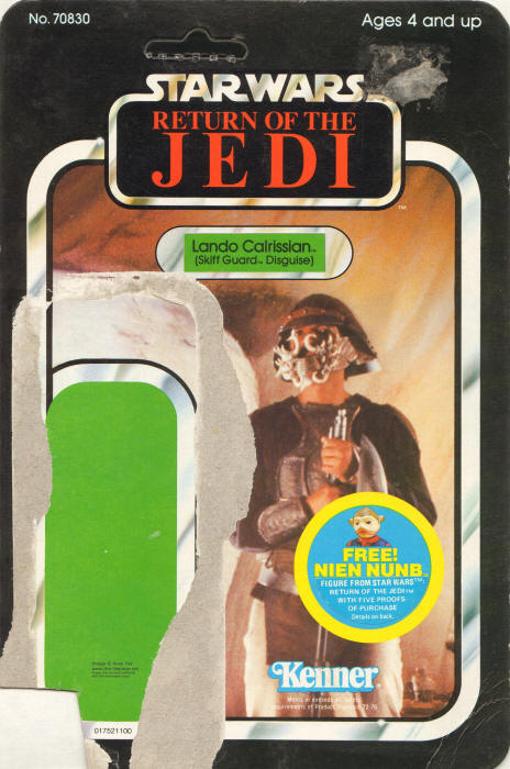 Lando Calrissian Skiff Guard Disguise 65 back Toltoys Australian Backing Card / Card Back Nien Nunb Offer