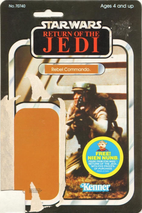 Rebel Commando 65 back Toltoys NSW Australian Backing Card / Card Back Nien Nunb Offer