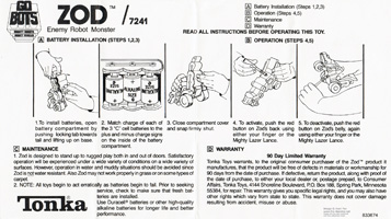 Gobots Zod Instructions Sheet
