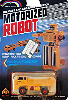 Dump Truck Motorized Robot Orange on Alt Mode Macau Rainbow Toys Card