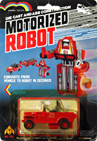 Jeep Motorized Robot Red on Alt Mode Macau Rainbow Toys Card