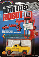 Pick Up Motorized Robot Yellow on Alt Mode Macau Rainbow Toys Card