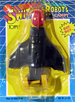 BAT-BOT Switch-A-Robots Black Body Red Head with Yellow Wheels on Card