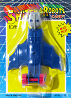 BAT-BOT Switch-A-Robots Blue Body Grey Head with Red Wheels on Card