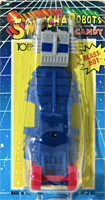 BLAST-BOT Switch-A-Robots Blue Body Grey Head with Red Wheels on Card