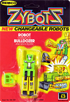 Rockbuster Zybots with Green Body and Yellow Arms on Card